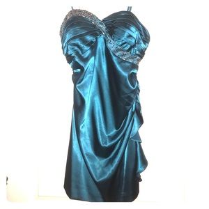 Blue sparkle spaghetti strap party dress